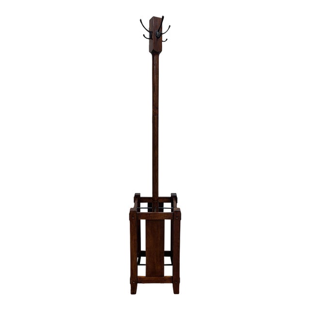 Antique Mission Arts and Crafts Hallway Standing Coat Rack Umbrella Stand For Sale