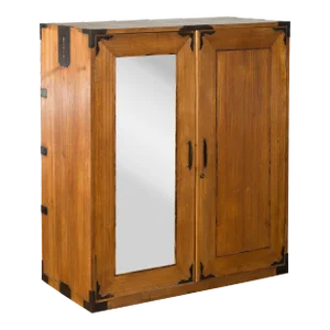 Japanese Early 20th Century Wooden Mirrored Door Tansu Clothing Cabinet