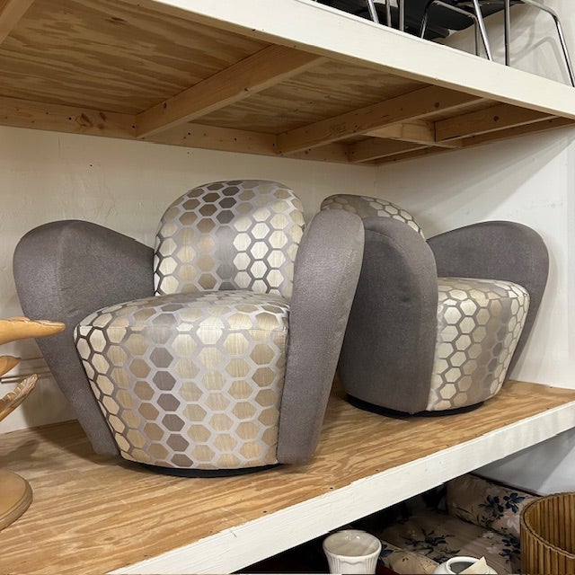 Chic pair of 20th Century Kagan style swivel chairs designed by Michael Wolk for Weiman. The Miami chair. Great form.