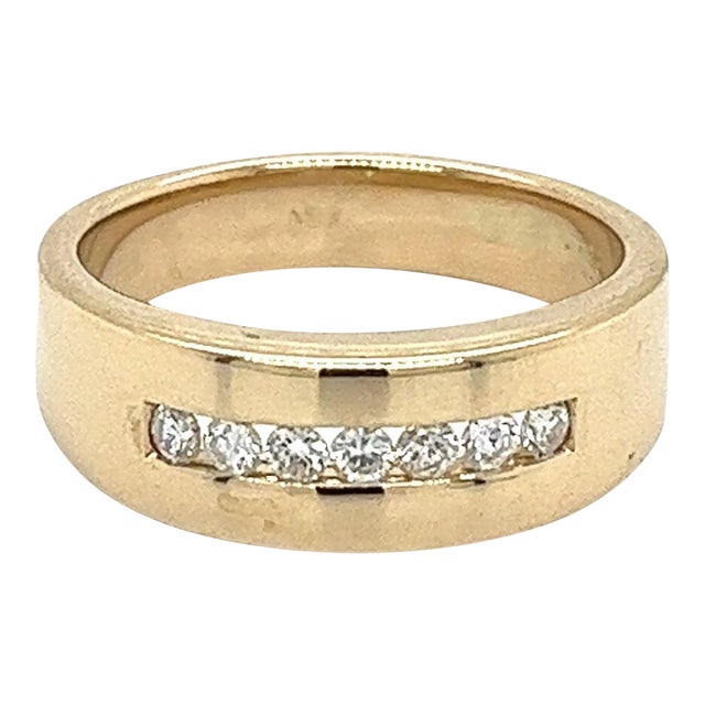 14K Solid Gold Channel Set Single Line Round Cut Diamond 6.5MM Band Ring, Size 6.5 For Sale