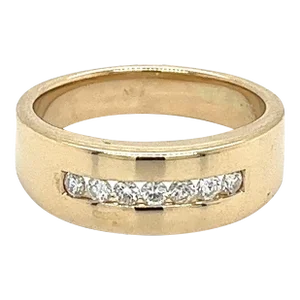 14K Solid Gold Channel Set Single Line Round Cut Diamond 6.5MM Band Ring, Size 6.5