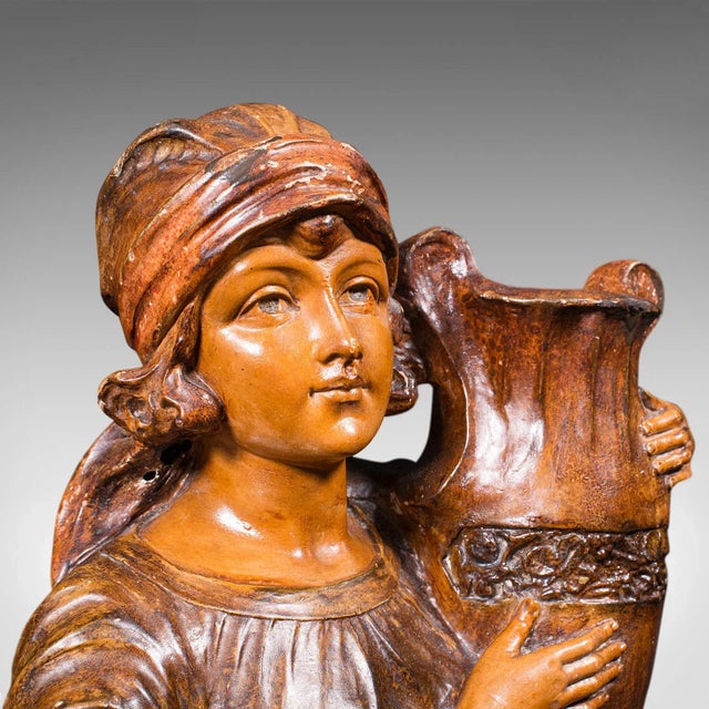 Brown 1900s Antique French Female Portrait Bust Candle Holder For Sale - Image 8 of 13