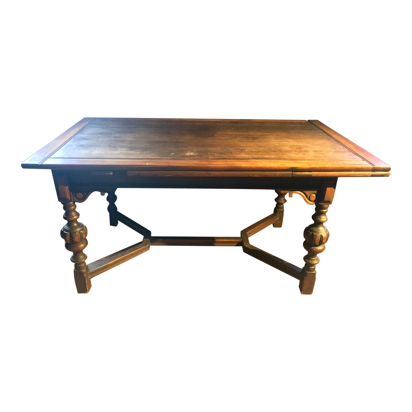 62 96 Jacobean Dining Table With Breadboard Extensions Chairish