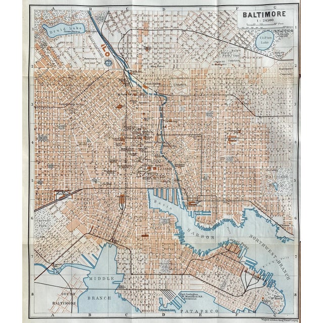 Traditional 1909 Antique Map of Baltimore Maryland For Sale - Image 3 of 3