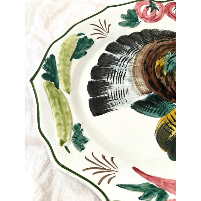 Vintage Italian Majolica Glazed Large Turkey Plater For Sale - Image 4 of 8