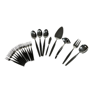 Vintage Eldan Ebosi Stainless Steel Flatware 20 Piece Set Black Handle Danish Modern, Circa 60’s