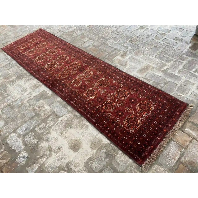 Hand-Knotted Kunduz Rug Runner - 2.8 X 9.2 Ft - Tribal Design For Sale - Image 4 of 6
