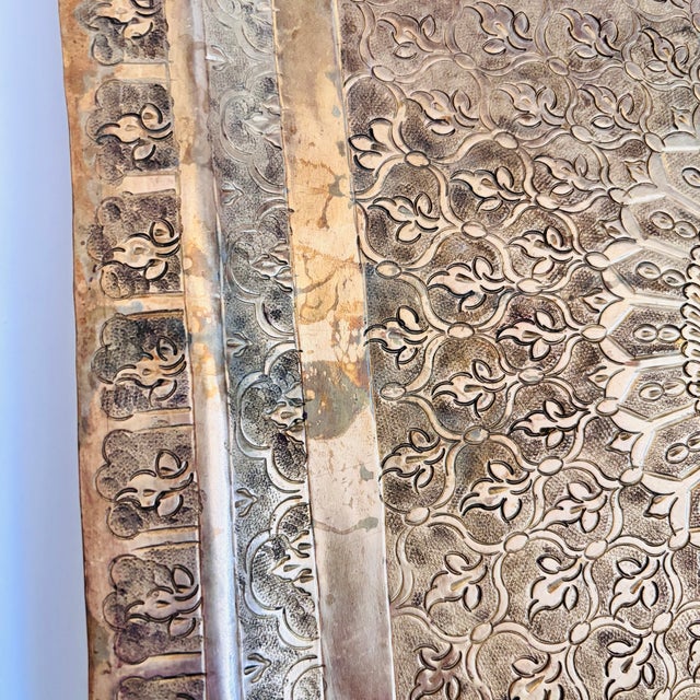 Metal Large 13" Square Etched Brass Tray For Sale - Image 7 of 9