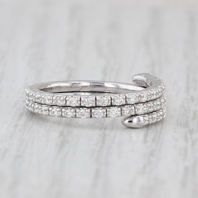 0.60ctw Diamond Wrap Coiled Band Bypass Ring 14k White Gold Flexible Size For Sale - Image 4 of 8