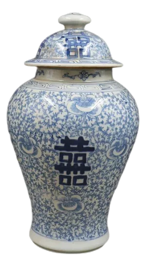 Antique Chinese Ceramic Pot China Blue and White Porcelain Ginger Jar Hand Painted Double Happies Pattern