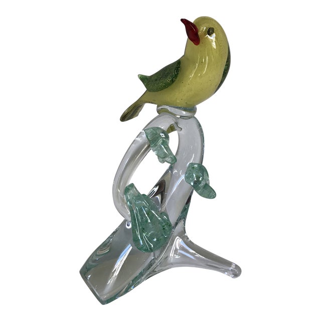 Murano Hand Blown Glass Bird on Glass Pedestal Branch With 24kt Gold