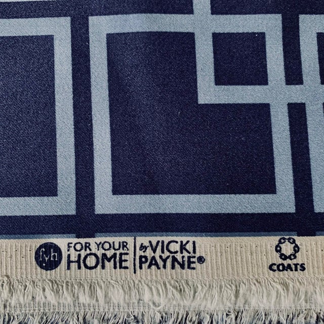 Free Spirit Designer Vicki Payne Safy-010 Blue Chinoiserie Chippendale Fretwork Lattice Trellis Fabric- 9.9 Yards For Sale - Image 4 of 7