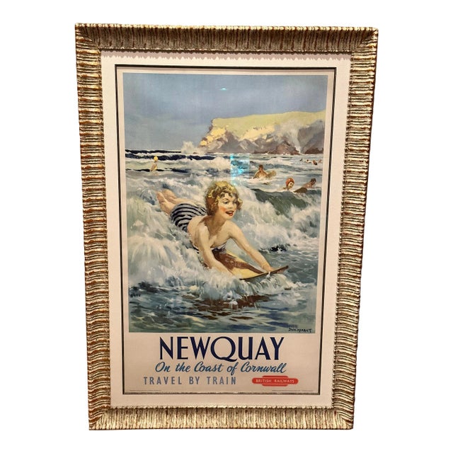 Original “Surfing in Newquay, Cornwall” Surf Poster by Jack Merriott, 1954 For Sale