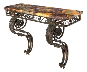 Circa 1930s Art Deco Wrought-Iron Marble Console Pier Table