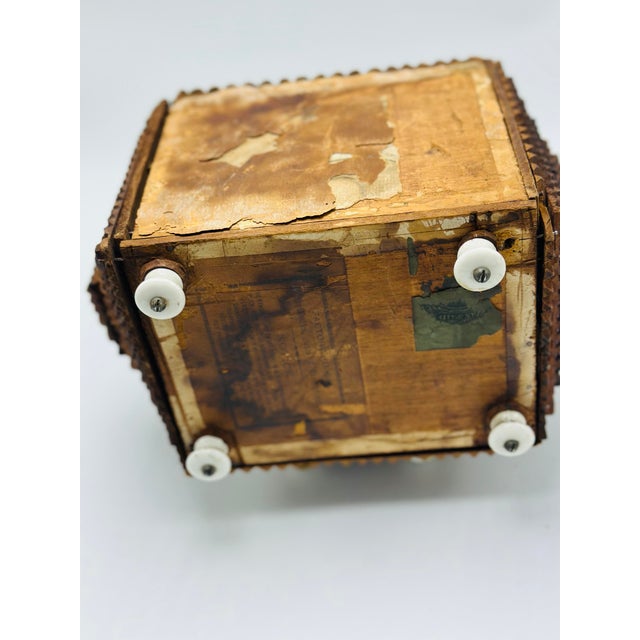 Antique Tramp Art Box With Porcelain Feet For Sale In Charleston - Image 6 of 9