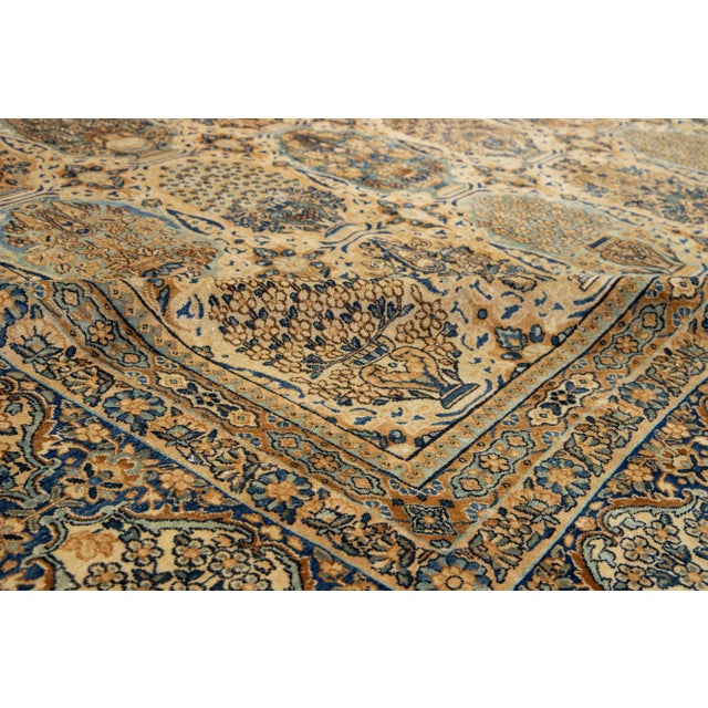 Tan Antique Persian Kerman Wool Rug With Allover Pattern | Chairish