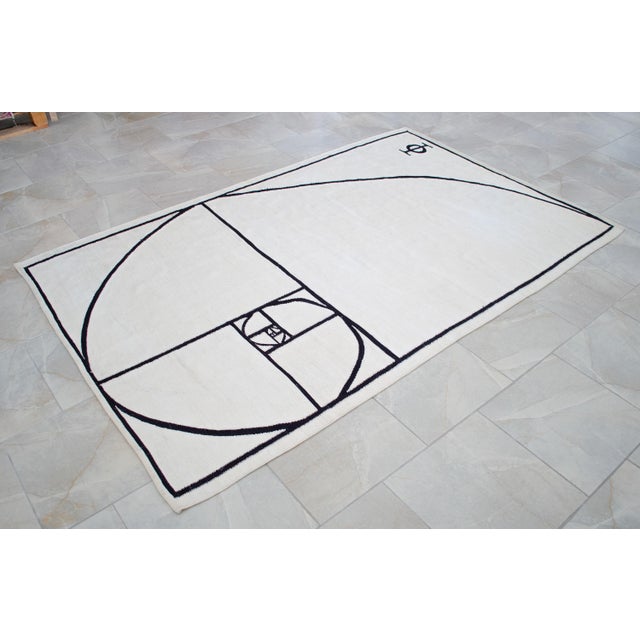 Ivory Fibonacci - Golden Ratio Themed Silk Hand Woven Area Rug Kilim Wall Rug 5x7 Ft Approx For Sale - Image 8 of 14