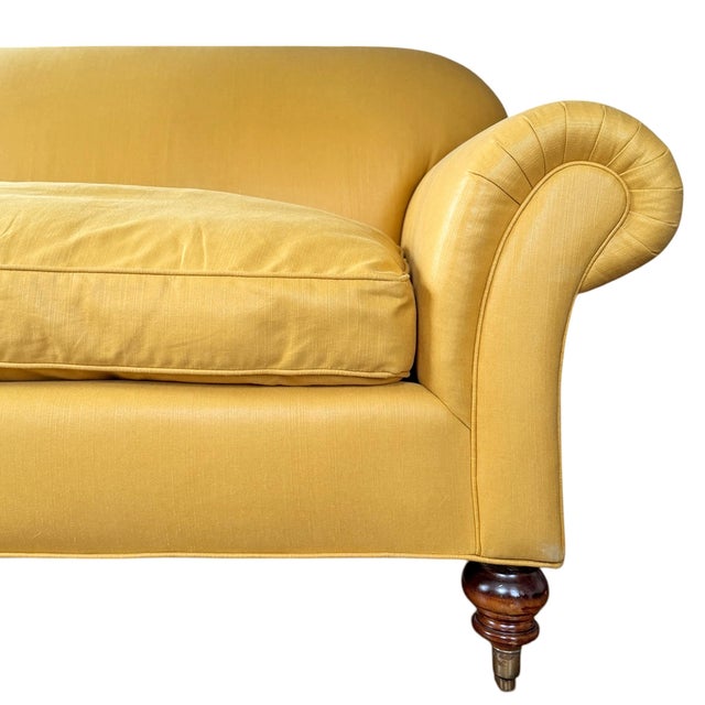 Mustard English Roll Arm Sofa With Waxed Linen Upholstery For Sale - Image 8 of 13