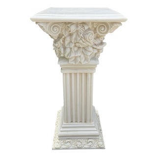 Vintage 28” Faux Alabaster Corinthian Cherub Pedestal For Sale