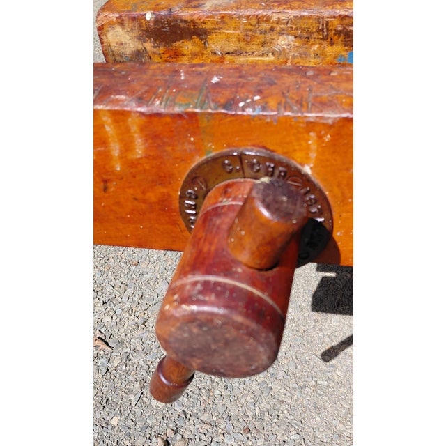 Industrial Antique C. Christiansen Workbench Kitchen Island Industrial Work Table For Sale - Image 3 of 13
