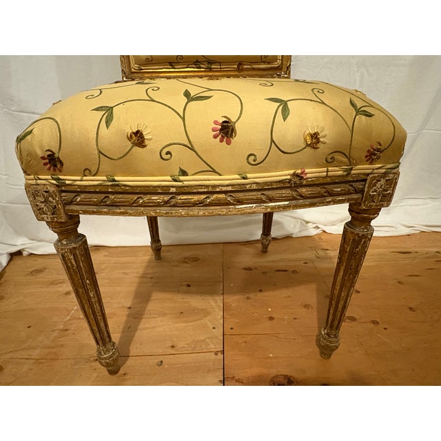 Gold Pair of 19th Century Louis XVI Gilt Upholstered Side/Parlor Chairs For Sale - Image 8 of 12