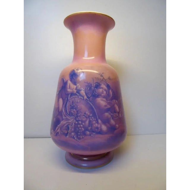 Large Antique Hand-Painted Opaline Glass Vase For Sale - Image 6 of 7