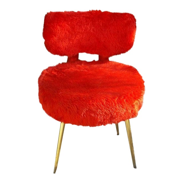 1960s French Mid Century Modern Fluffy Red Chair For Sale