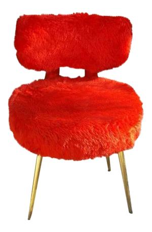 1960s French Mid Century Modern Fluffy Red Chair