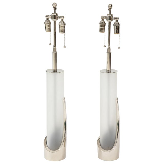 Frosted Glass and Chrome Lamps by Laurel - A Pair For Sale - Image 9 of 9