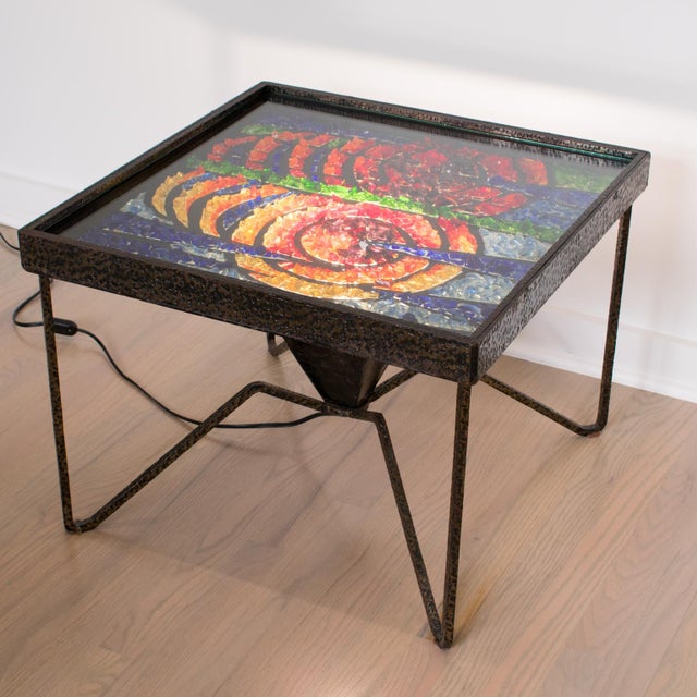 Mid-Century Wrought Iron and Glass Mosaic Side Coffee Table, France 1960s For Sale - Image 18 of 18