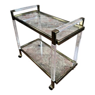 Vintage Mid Century Brass & Lucite Bar Cart For Sale