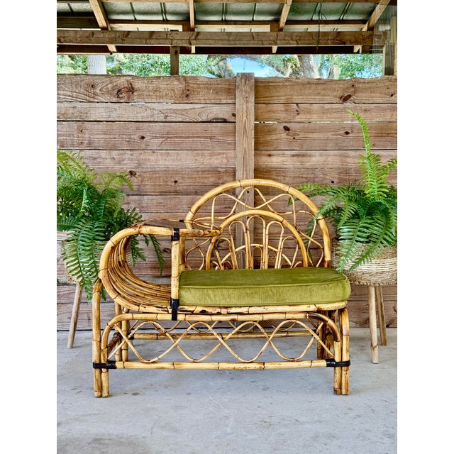 Mid-20th Century Restored Bent Rattan Telephone Settee With Smoked Glass Table For Sale - Image 10 of 12