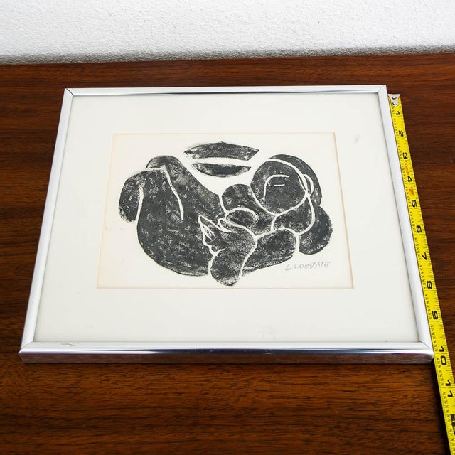 Black Mid Century Modern Reclining Nude Block Print George Constant Abstract Signed For Sale - Image 8 of 9