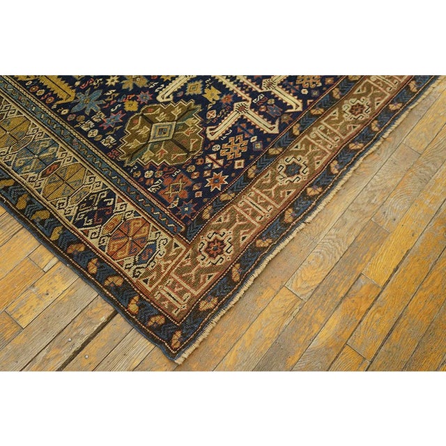 Textile 1890s Royal Blue Rustic Perpedil Square Antique Caucasian Shirvan Rug 4'0" X 4'9" Knotted Wool Carpet For Sale - Image 7 of 7