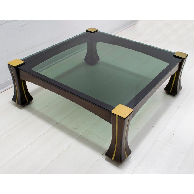 Brown Mid-Century Modern Italian Walnut and Brass Coffee Table, 1970s For Sale - Image 8 of 10