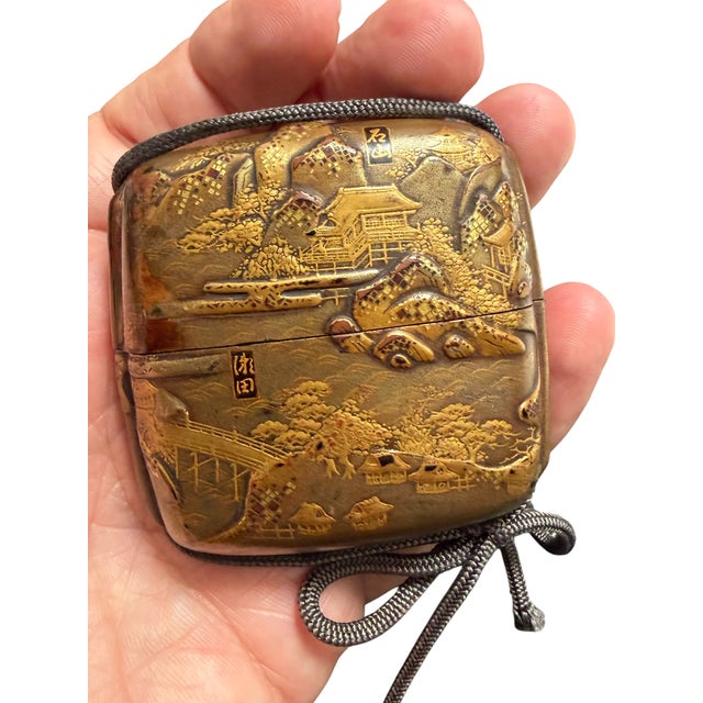 Japanese Antique Japanese Inro Gilt Lacquered Box W Secret Compartment - Edo For Sale - Image 3 of 5