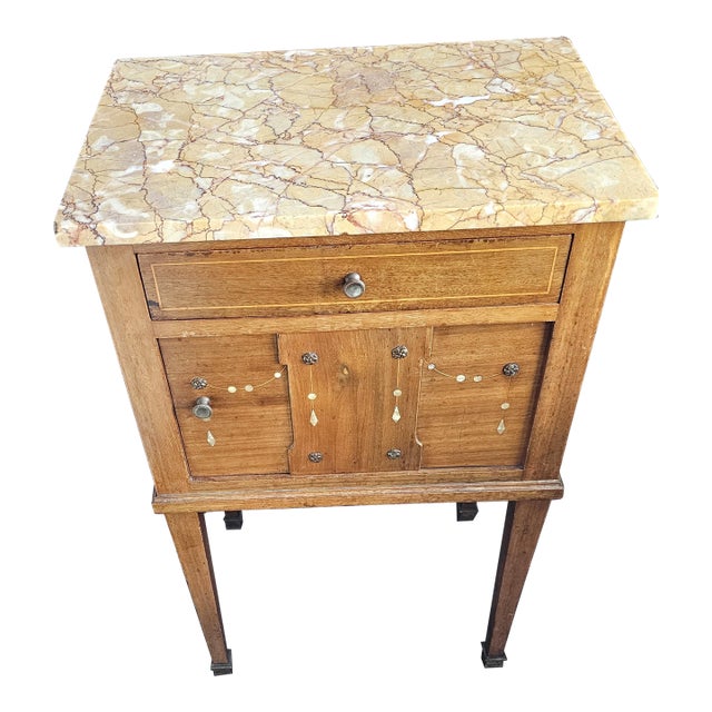 Antique Marble Top Bedside Table For Sale