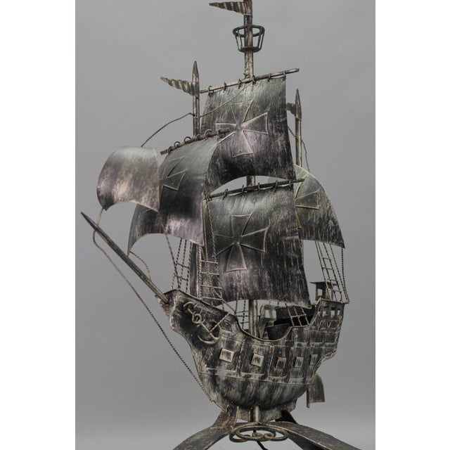 Spanish Wrought Iron and Glass Galleon Sailing Ship Shaped Floor Lamp, 1950s For Sale - Image 11 of 18