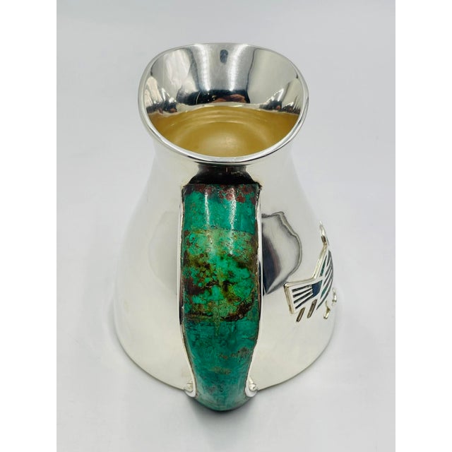 Silver 1960s Los Castillo Taxco Malachite & Silver Plate Bird Pitcher For Sale - Image 8 of 18
