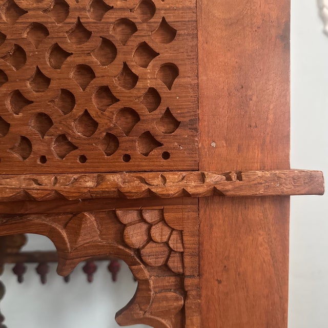 Wood Early 20th Century Primitive Moorish Hand Carved Wooden Latticework Side Table For Sale - Image 7 of 12