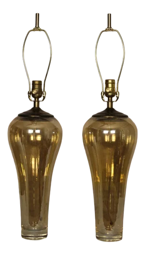 Late 20th Century Iridescent Mezza Murano Style Lamps - a Pair