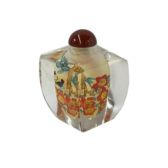 Chinese Inside Oriental Orange Flower Ducks Graphic Glass Art Bottle For Sale In San Francisco - Image 6 of 6