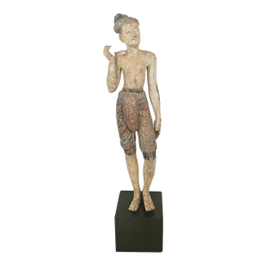 19th Century Southeast Asian Tall Painted & Carved Wood Figure of a Man