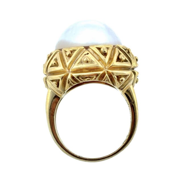 Metal Vintage Tiffany & Co. 18k Mabe Pearl Ring, Circa 1980's For Sale - Image 7 of 8