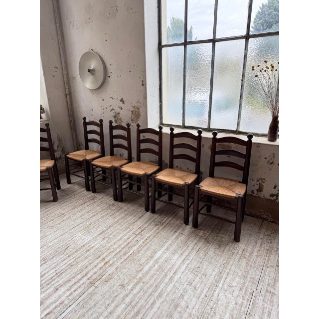 Oak and Straw Chairs by Dudouyt, 1940s, Set of 6 For Sale - Image 4 of 18