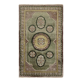 Antique Chinese Art Deco Rug in Green With Floral Medallions, From Rug & Kilim For Sale