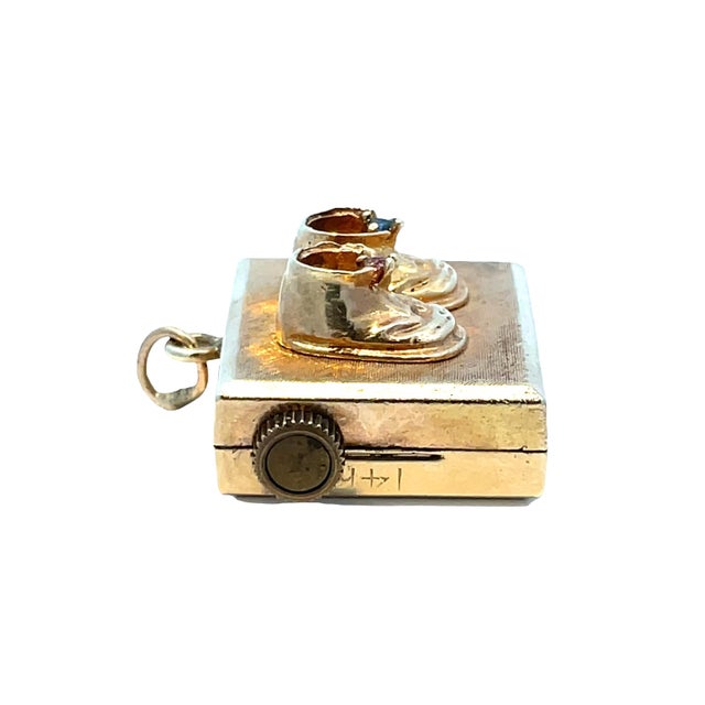 Vintage 14k Gold Music Box Charm Pendant With Baby Shoe Design For Sale - Image 4 of 5