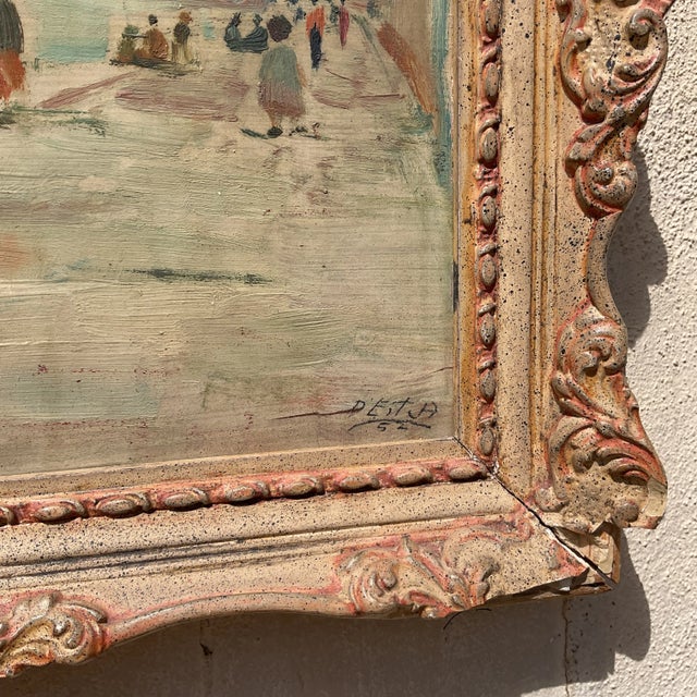 Vintage Regency Original Figurative Seascape Oil Painting on Board For Sale - Image 4 of 5