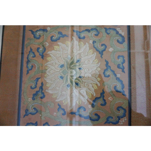 1890s Peach Floral Medallions Antique Chinese Carpet Silk Embroidery 1'6'' X 4' Rug For Sale - Image 11 of 15