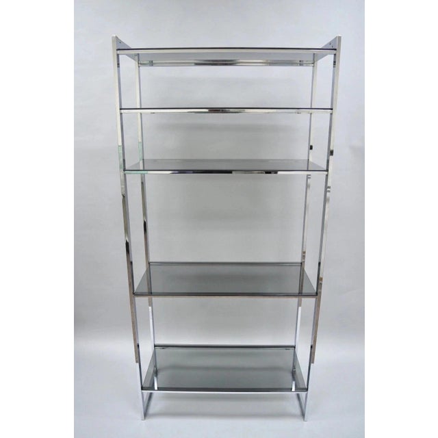 Silver Mid Century Modern Baughman Style Chrome Smoked Glass Etagere Bookcase Shelf For Sale - Image 8 of 11